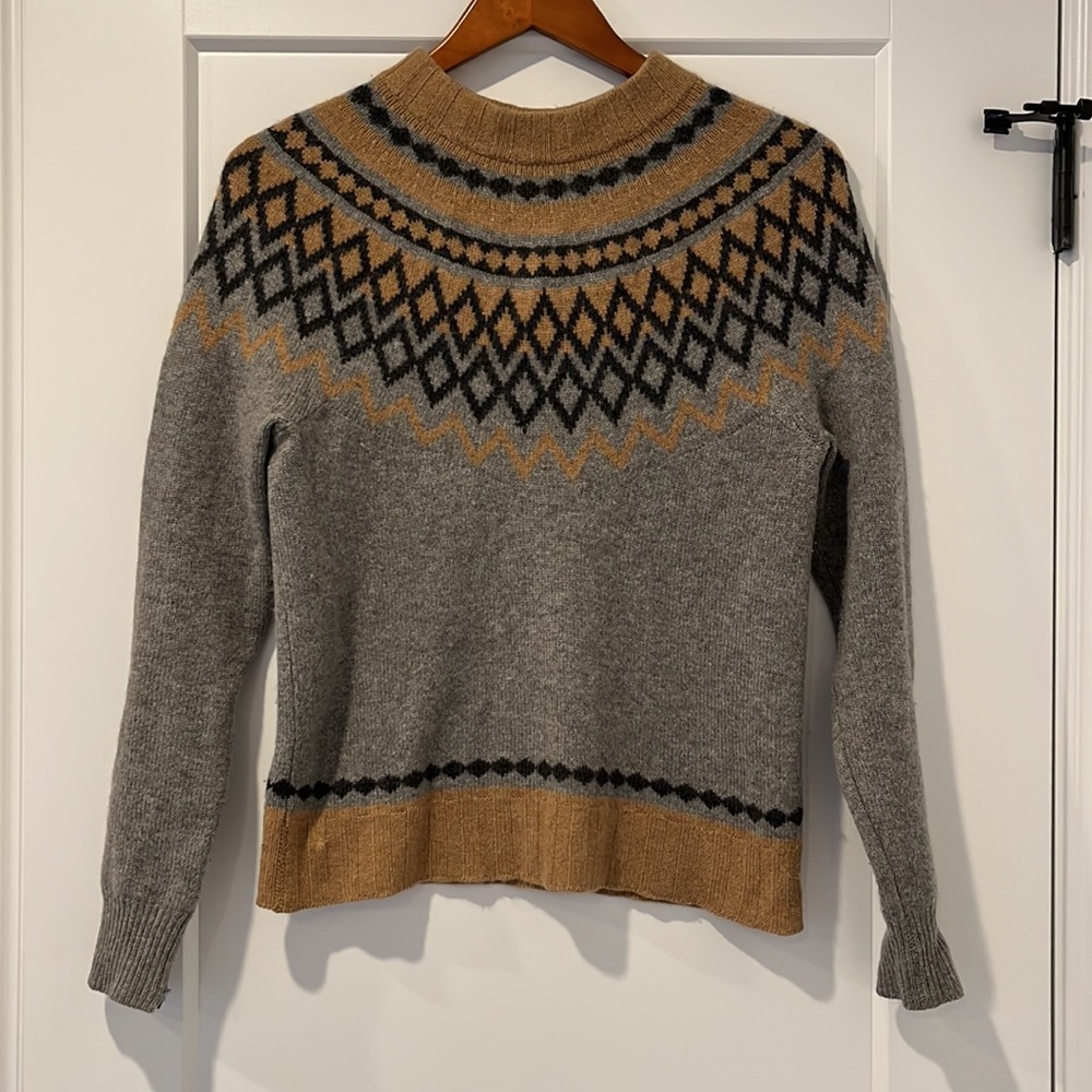 J. Crew Cashmere Gray and Brown Patterned Sweater